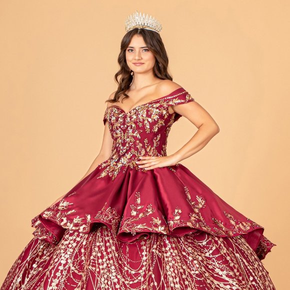 NEW OFF THE SHOULDER SLEEVELESS EMBROIDERED BALL GOWN WITH LACE UP BACK GL3098 - Picture 8 of 13